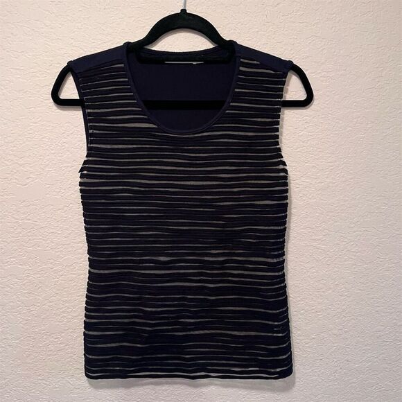 Women's Black Striped V-Neck Sleeveless Tank Top S - Picture 1 of 3